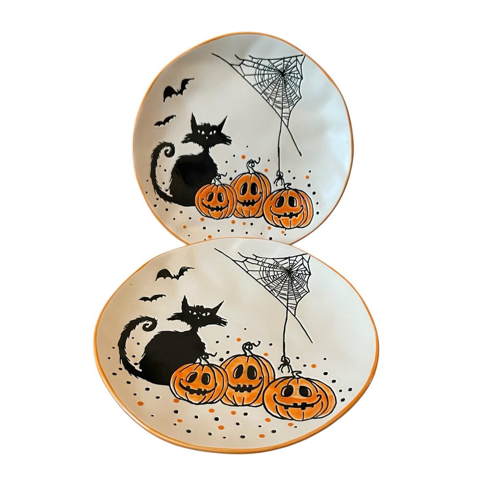 ELI & ANA Halloween Salad Plates 8in Black Cat Bats Pumpkins Set of 2 New - Picture 11 of 11